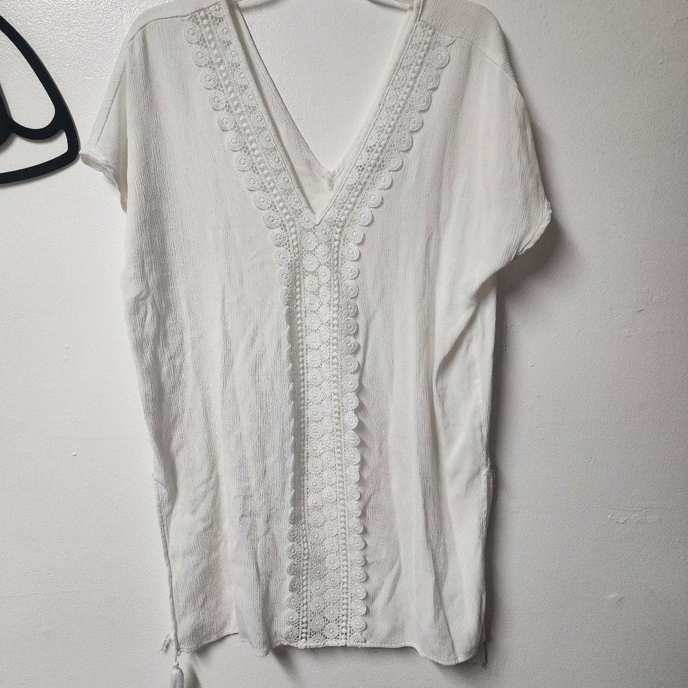 Kona Sol White Rayon Blend Swimsuit Coverup Small Summer Flawed